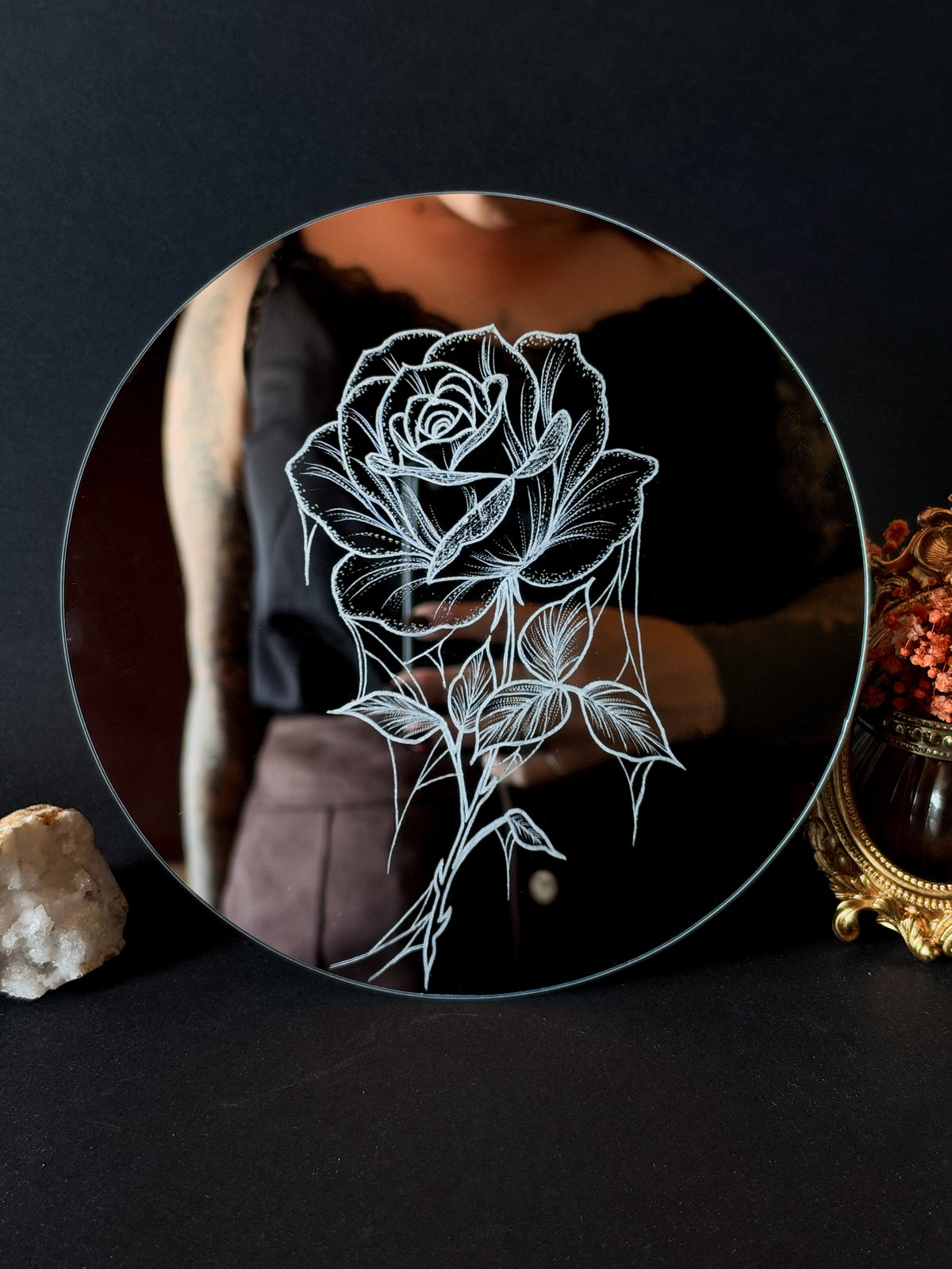 Miroir gravé - Rose & Toiles